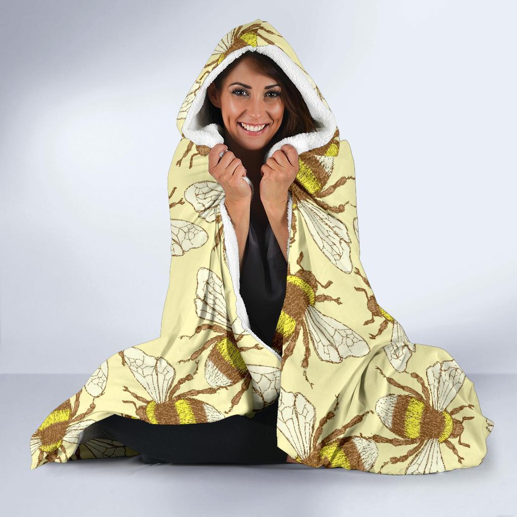 Honey Bee Gifts Pattern Print Hooded Blanket-grizzshop