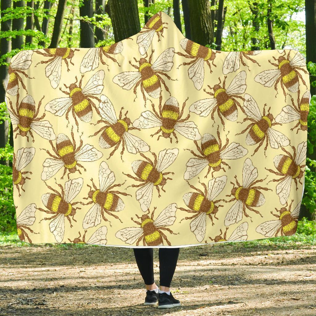 Honey Bee Gifts Pattern Print Hooded Blanket-grizzshop