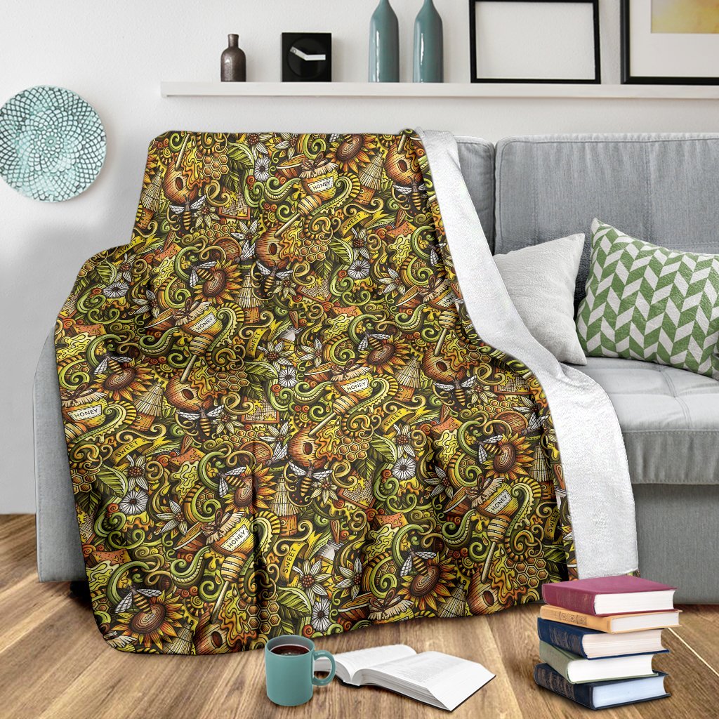 Honey Bee Psychedelic Gifts Pattern Print Blanket-grizzshop