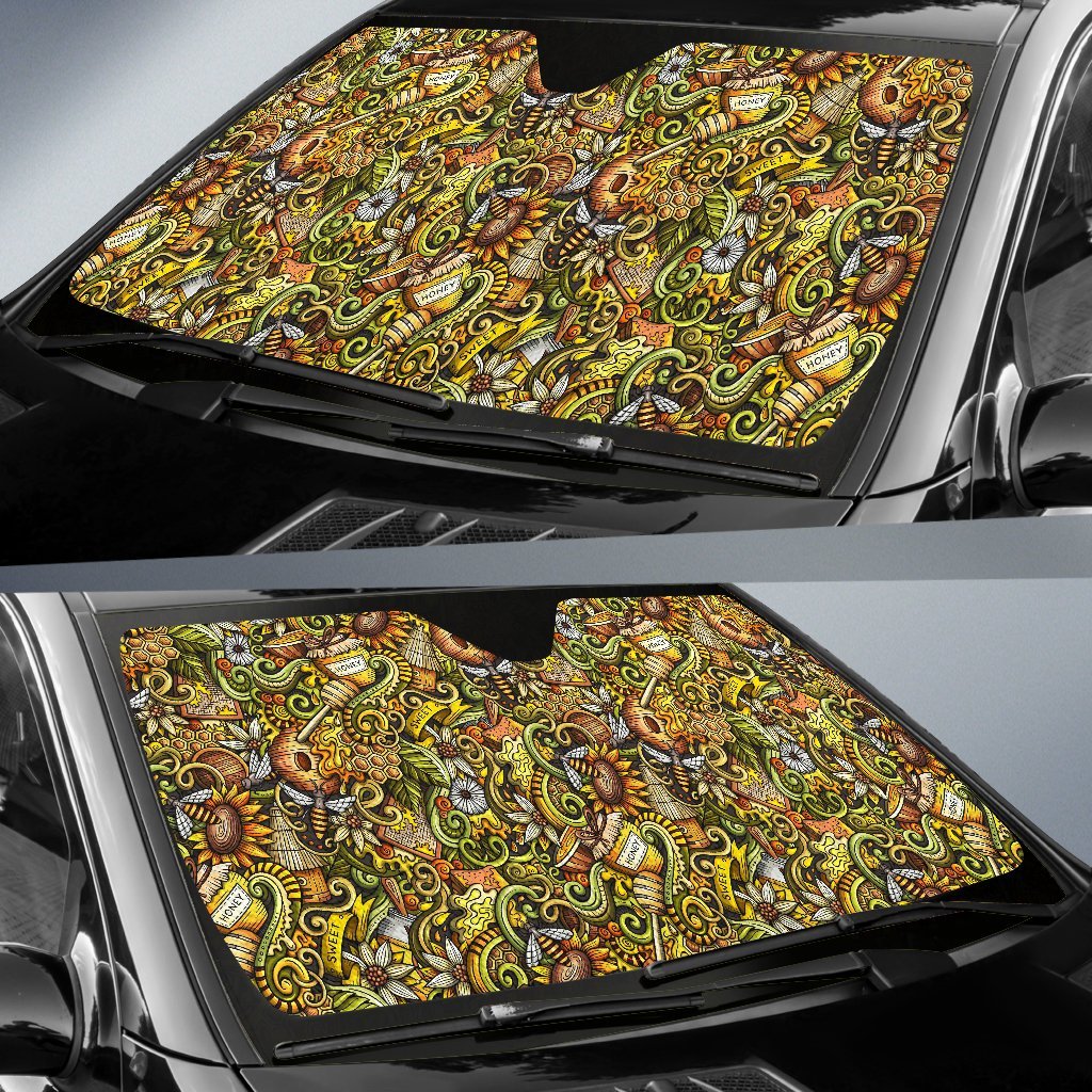 Honey Bee Psychedelic Gifts Pattern Print Car Sun Shade-grizzshop