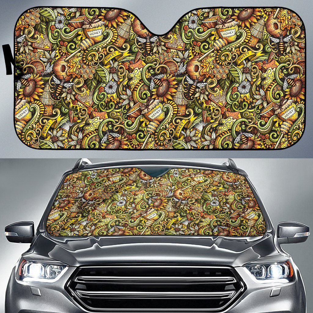 Honey Bee Psychedelic Gifts Pattern Print Car Sun Shade-grizzshop