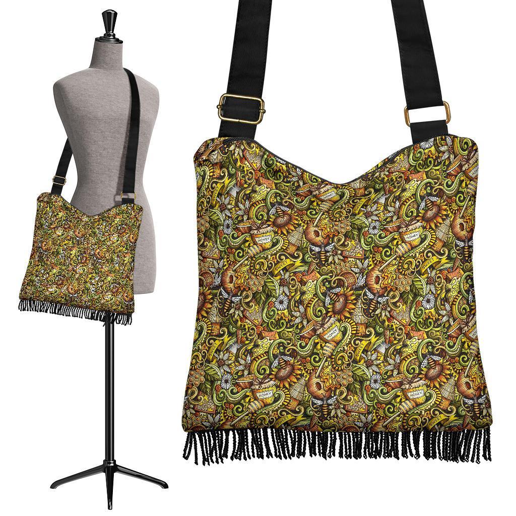 Honey Bee Psychedelic Gifts Pattern Print Crossbody Bags-grizzshop