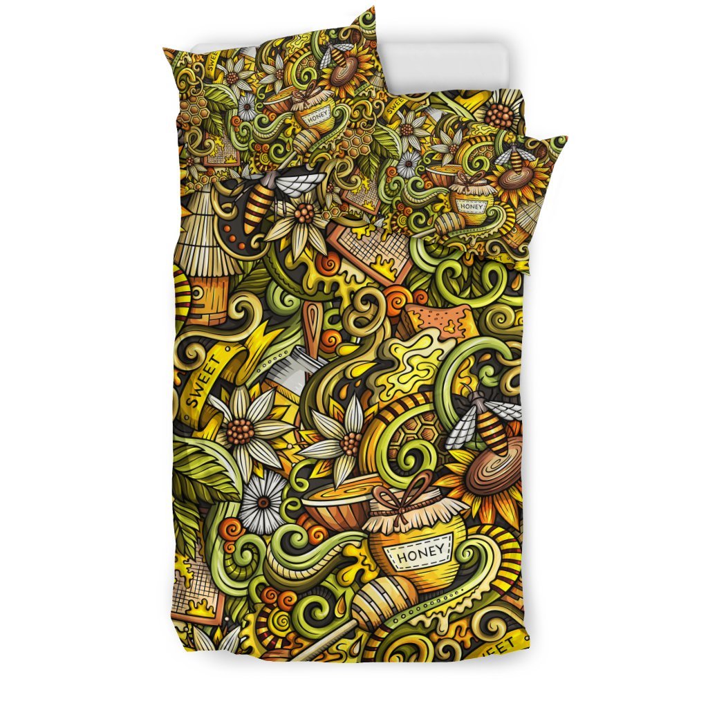 Honey Bee Psychedelic Gifts Pattern Print Duvet Cover Bedding Set-grizzshop