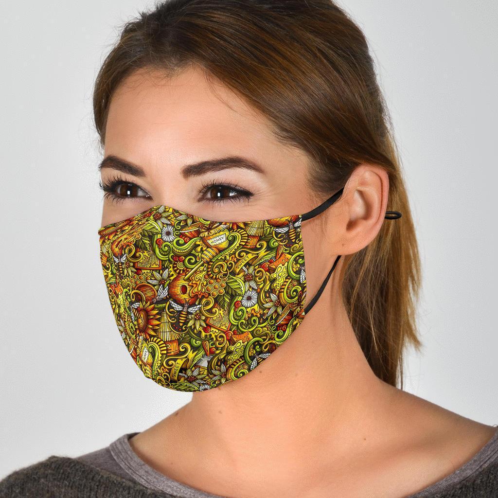 Honey Bee Psychedelic Gifts Pattern Print Face Mask-grizzshop