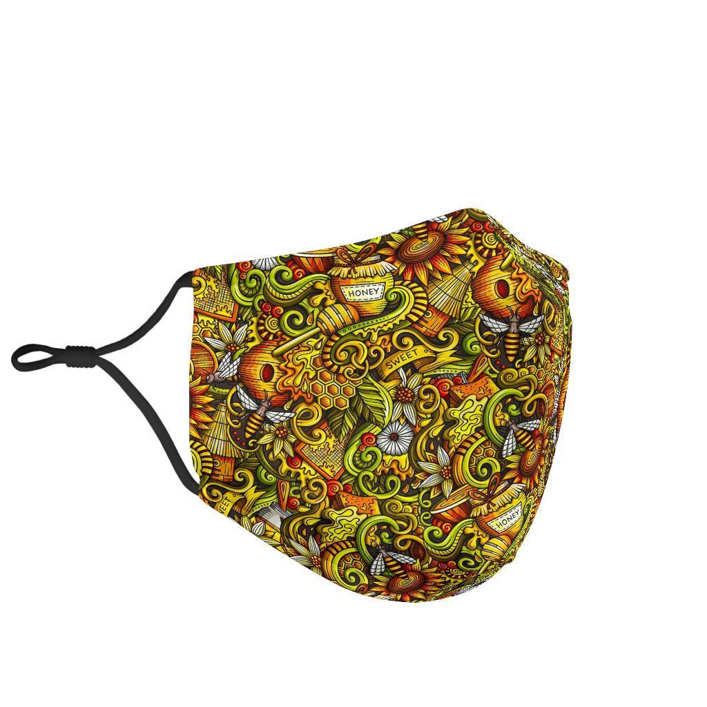 Honey Bee Psychedelic Gifts Pattern Print Face Mask-grizzshop