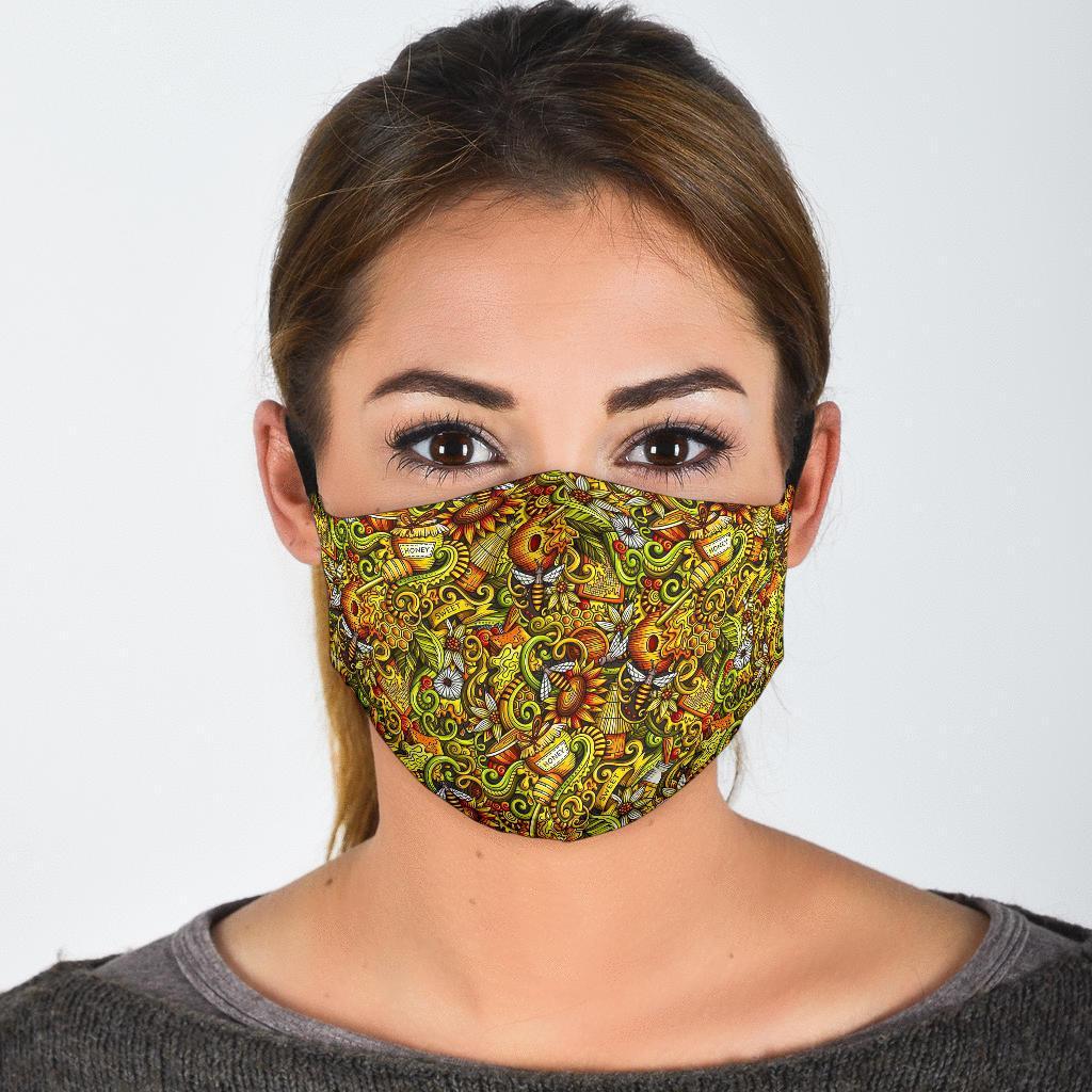 Honey Bee Psychedelic Gifts Pattern Print Face Mask-grizzshop