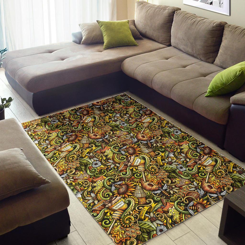 Honey Bee Psychedelic Gifts Pattern Print Floor Mat-grizzshop