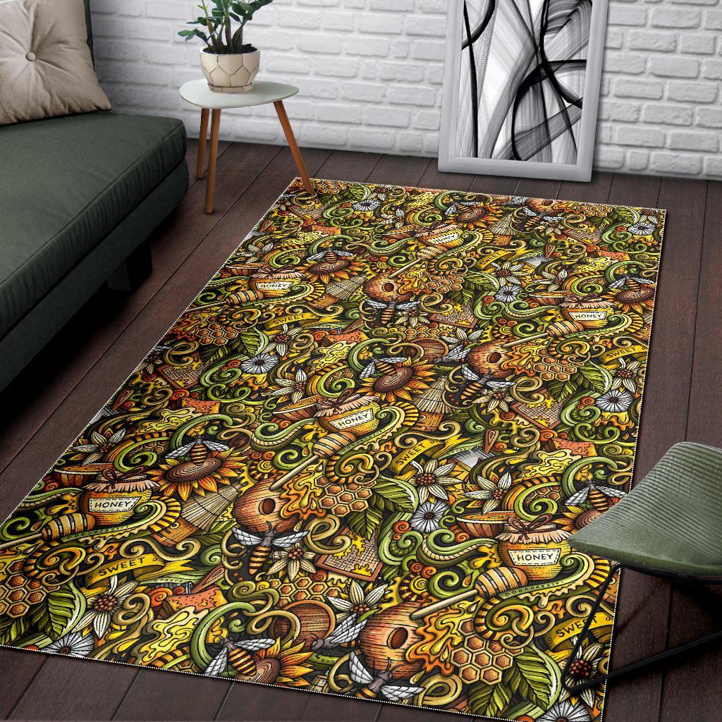 Honey Bee Psychedelic Gifts Pattern Print Floor Mat-grizzshop