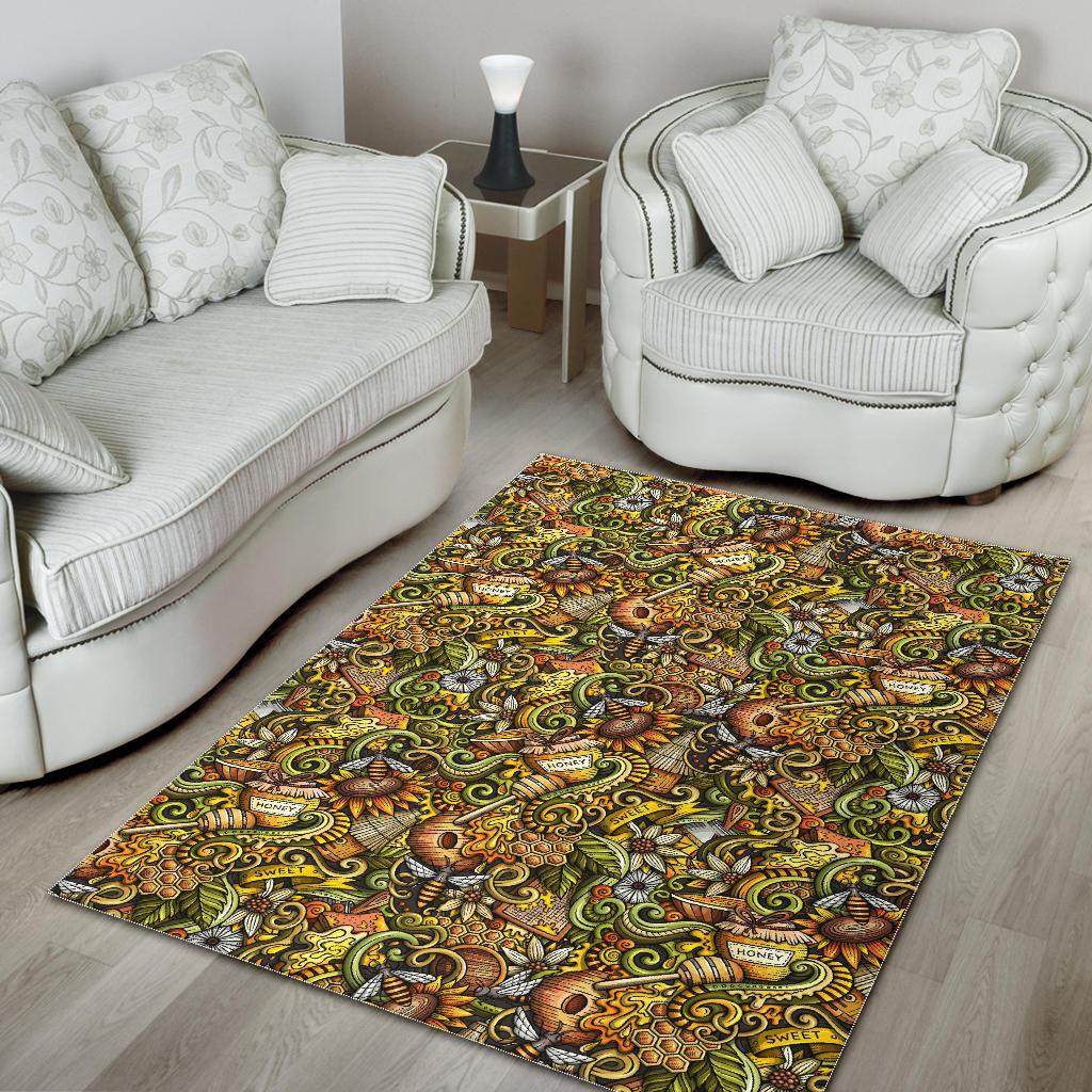 Honey Bee Psychedelic Gifts Pattern Print Floor Mat-grizzshop