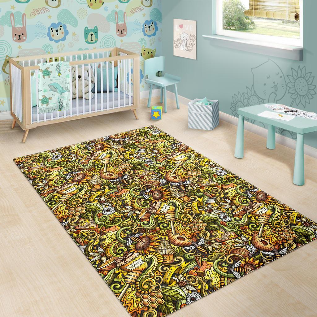Honey Bee Psychedelic Gifts Pattern Print Floor Mat-grizzshop