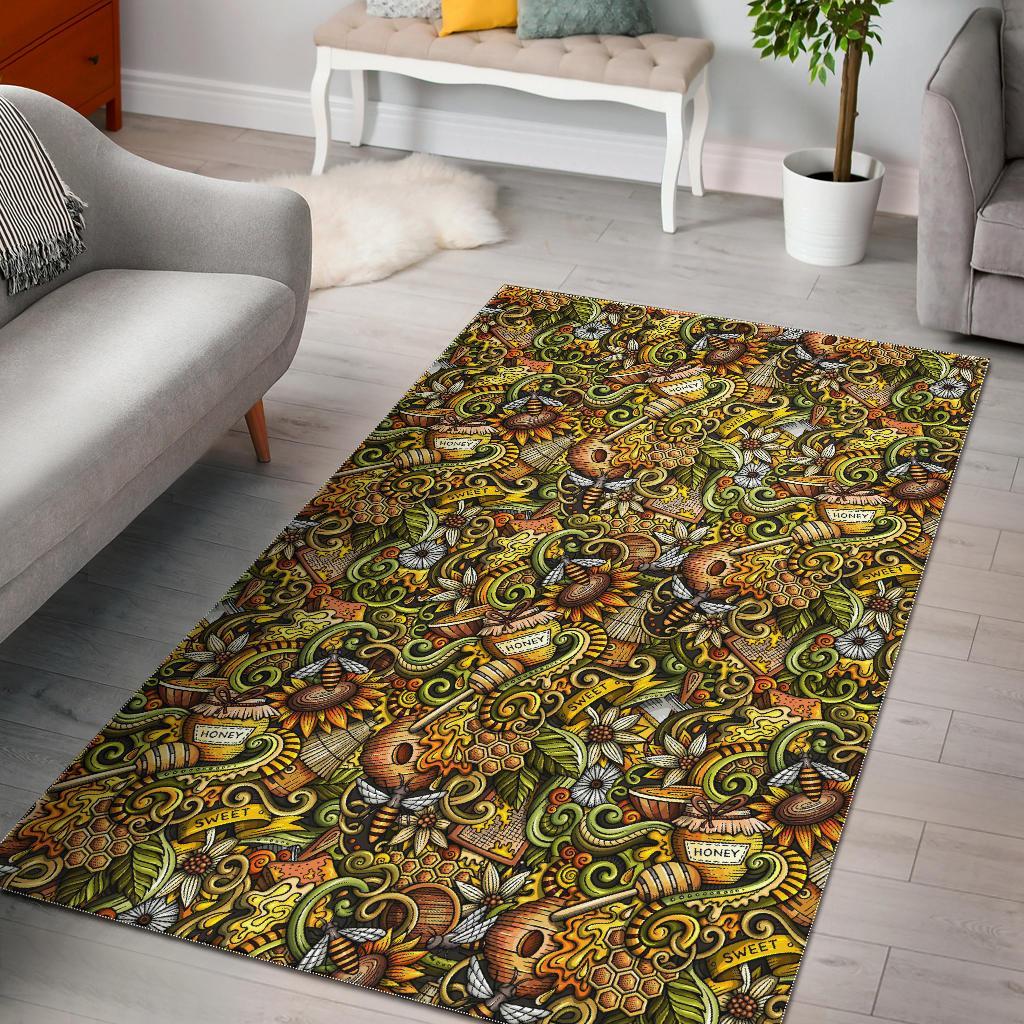 Honey Bee Psychedelic Gifts Pattern Print Floor Mat-grizzshop