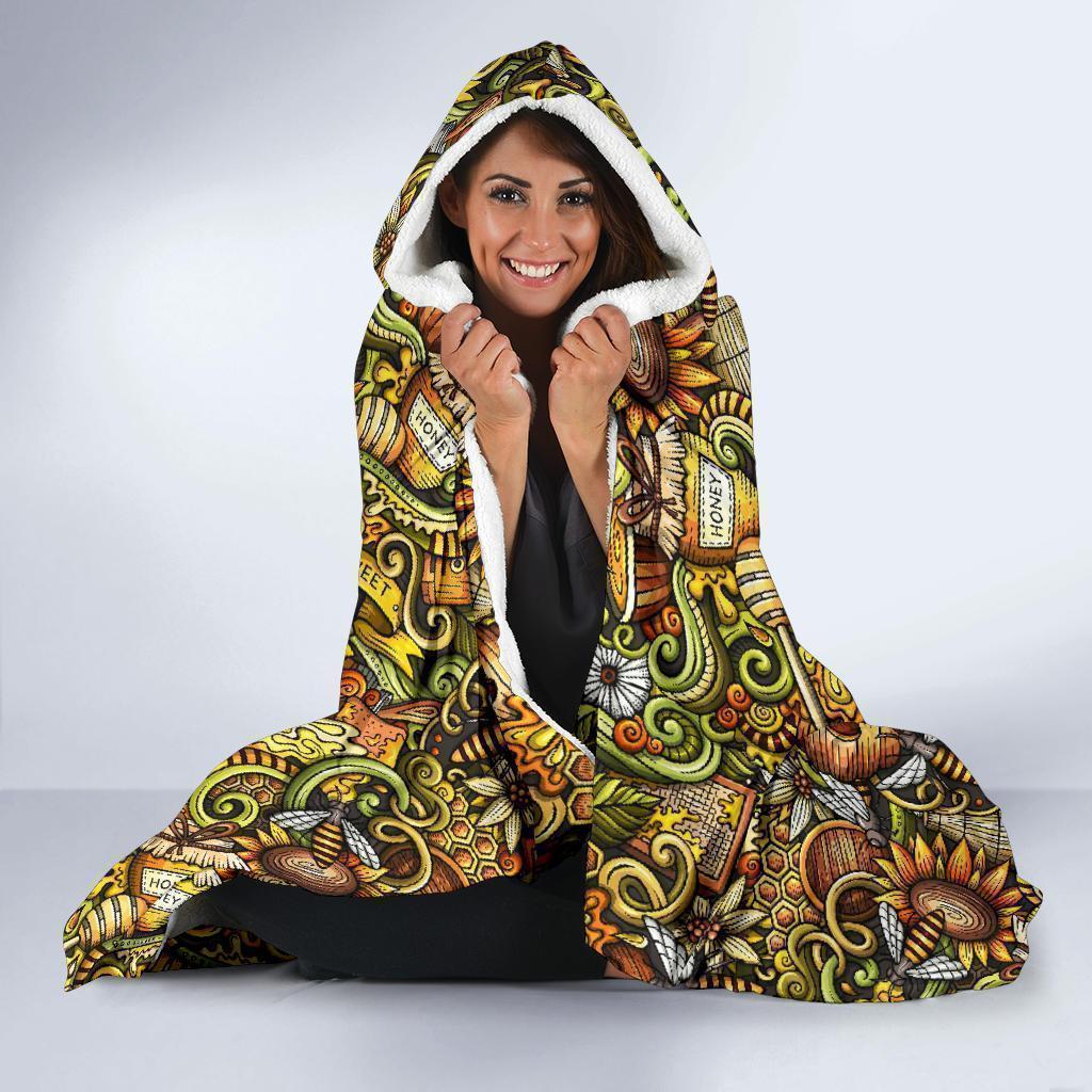 Honey Bee Psychedelic Gifts Pattern Print Hooded Blanket-grizzshop