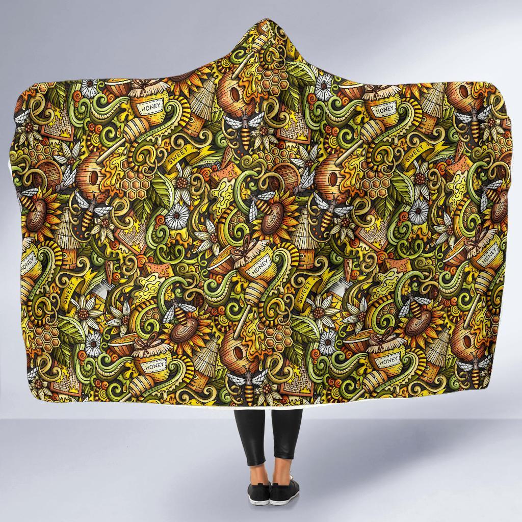 Honey Bee Psychedelic Gifts Pattern Print Hooded Blanket-grizzshop