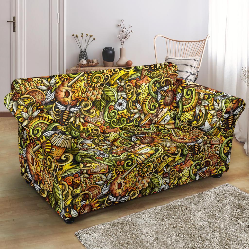 Honey Bee Psychedelic Gifts Pattern Print Loveseat Cover-grizzshop