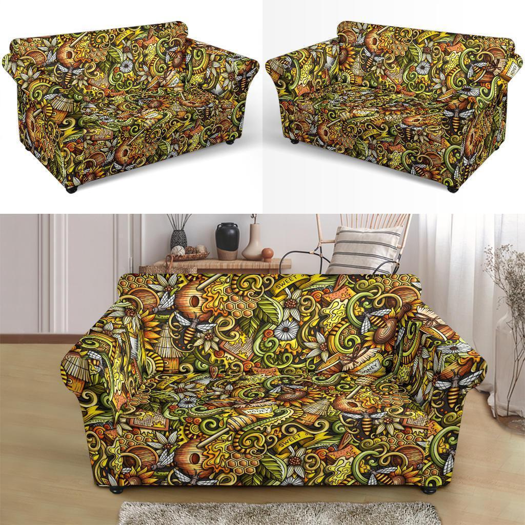 Honey Bee Psychedelic Gifts Pattern Print Loveseat Cover-grizzshop