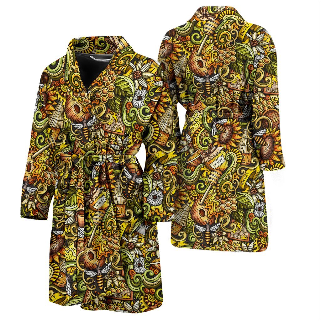 Honey Bee Psychedelic Gifts Pattern Print Men Long Robe-grizzshop