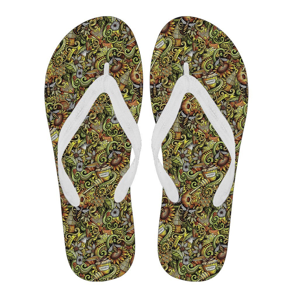 Honey Bee Psychedelic Gifts Pattern Print Men & Women Flip Flops-grizzshop