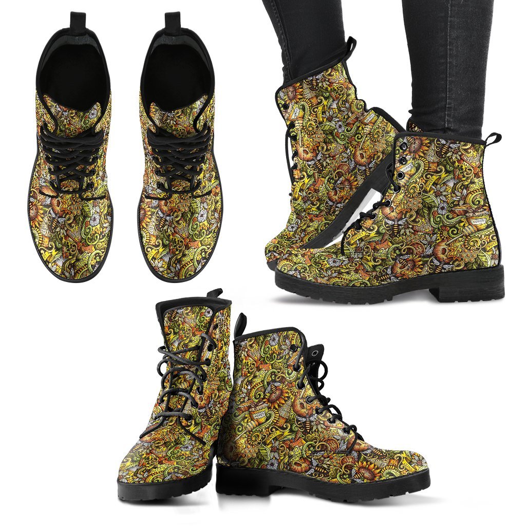 Honey Bee Psychedelic Gifts Pattern Print Men Women Leather Boots-grizzshop