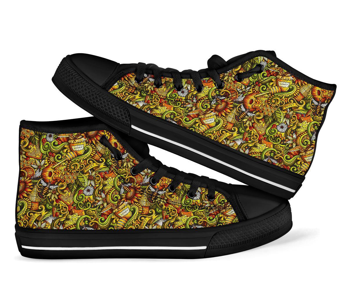 Honey Bee Psychedelic Gifts Pattern Print Men Women's High Top Shoes-grizzshop