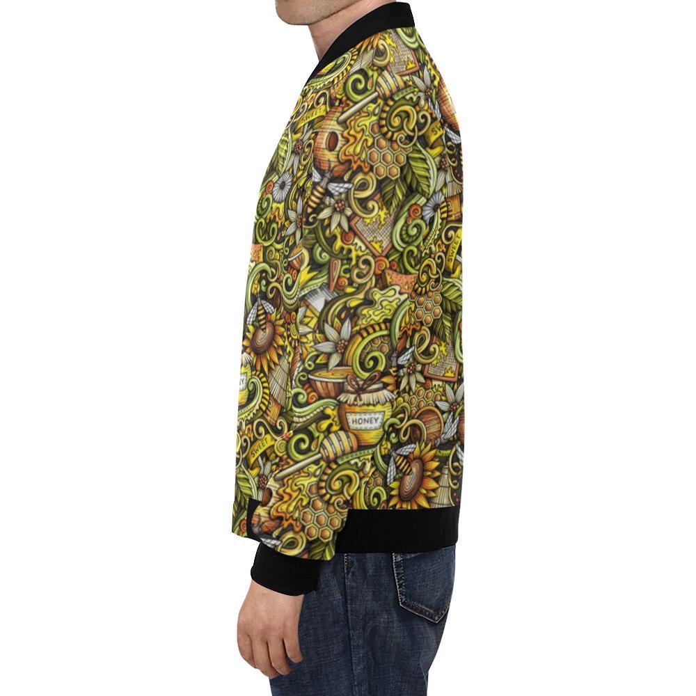 Honey Bee Psychedelic Gifts Pattern Print Men's Bomber Jacket-grizzshop