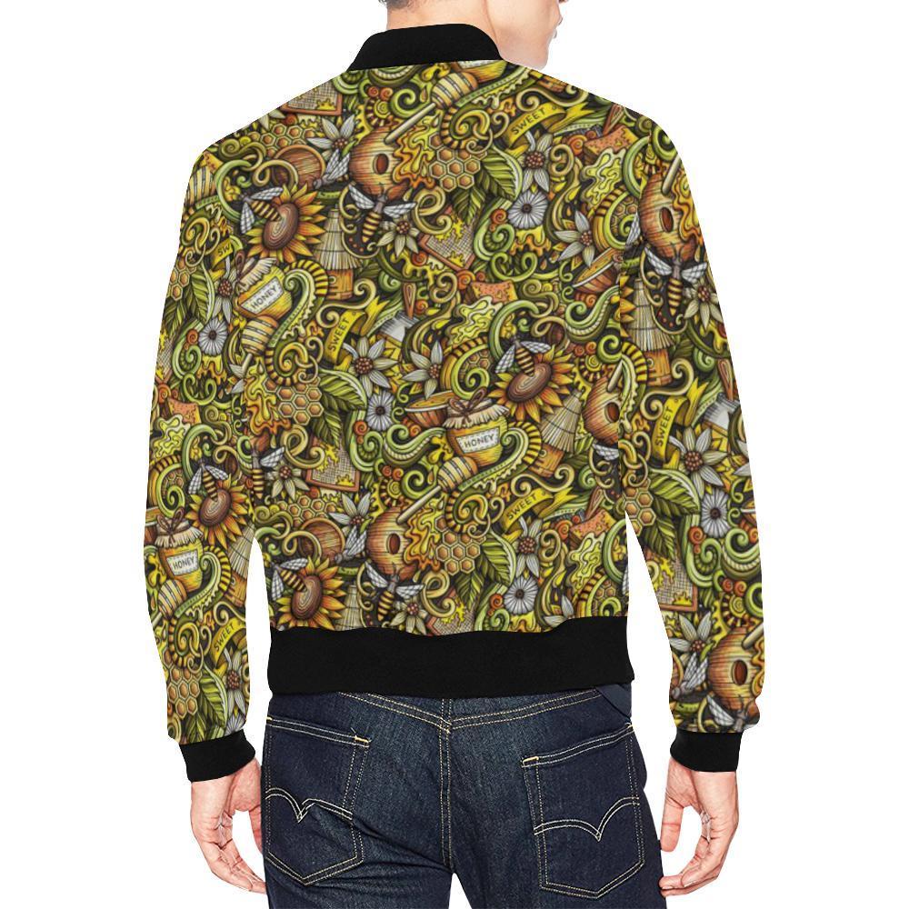 Honey Bee Psychedelic Gifts Pattern Print Men's Bomber Jacket-grizzshop