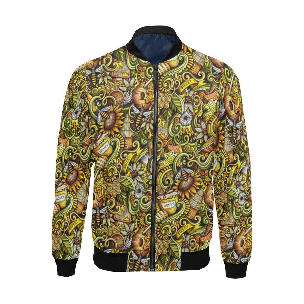 Honey Bee Psychedelic Gifts Pattern Print Men's Bomber Jacket-grizzshop