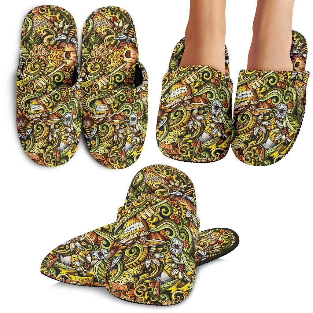 Honey Bee Psychedelic Gifts Pattern Print Premium Home Slippers-grizzshop