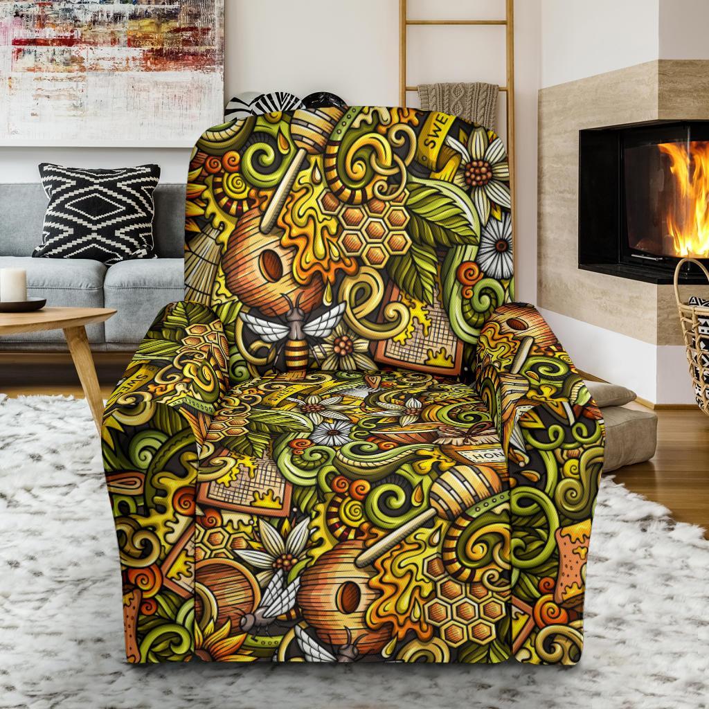 Honey Bee Psychedelic Gifts Pattern Print Recliner Cover-grizzshop