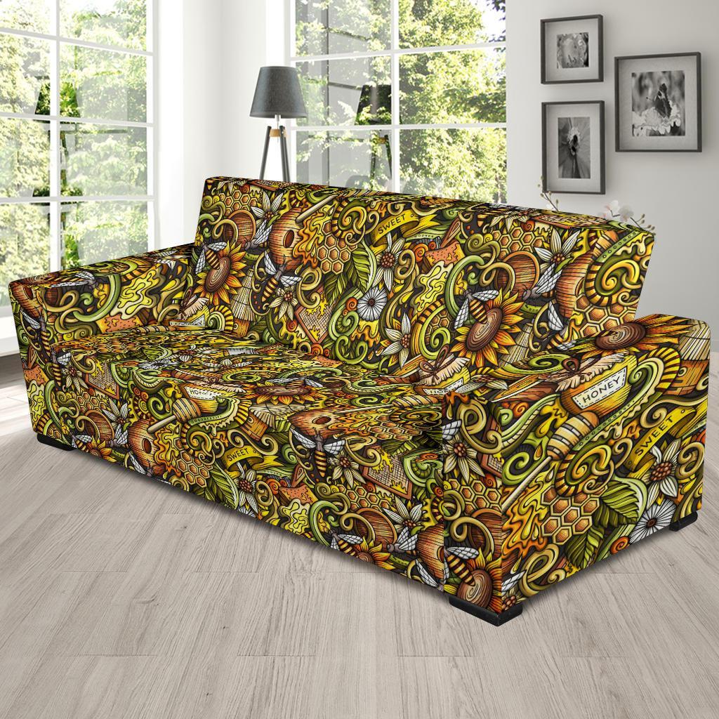 Honey Bee Psychedelic Gifts Pattern Print Sofa Covers-grizzshop