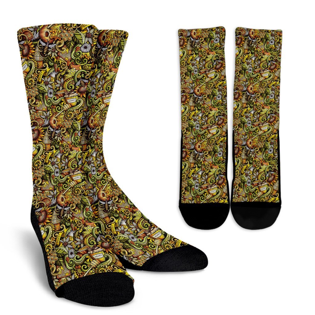 Honey Bee Psychedelic Gifts Pattern Print Unisex Crew Socks-grizzshop