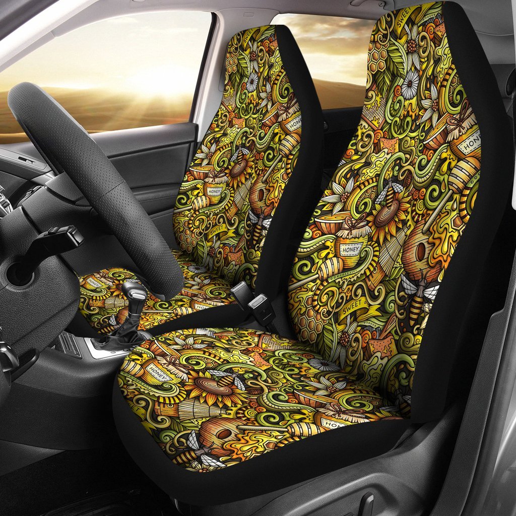 Honey Bee Psychedelic Gifts Pattern Print Universal Fit Car Seat Cover-grizzshop