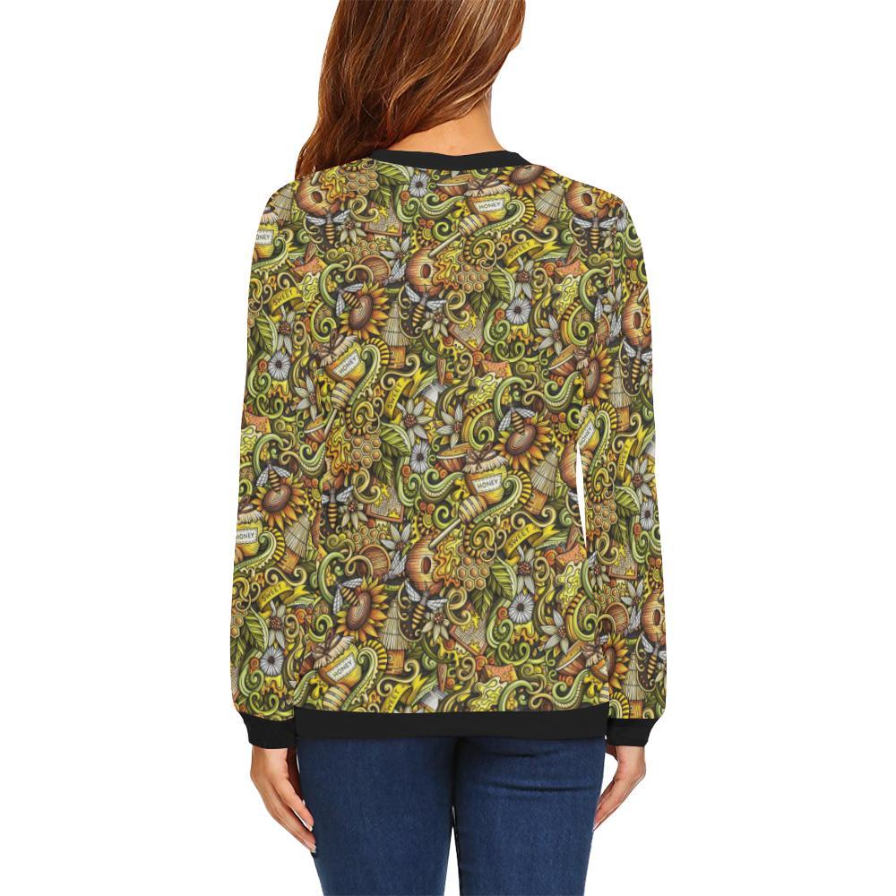 Honey Bee Psychedelic Gifts Pattern Print Women Crewneck Sweatshirt-grizzshop