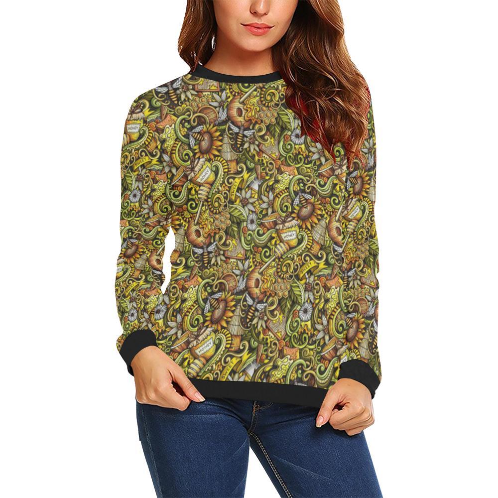 Honey Bee Psychedelic Gifts Pattern Print Women Crewneck Sweatshirt-grizzshop