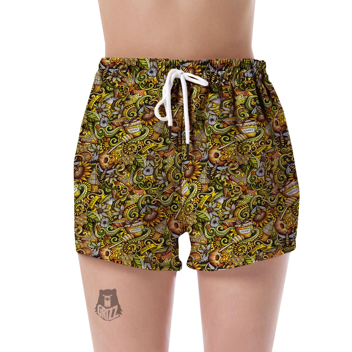 Honey Bee Psychedelic Gifts Pattern Print Women's Shorts-grizzshop