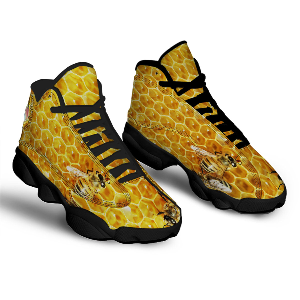 Honeycomb And Bees Print Black Basketball Shoes-grizzshop