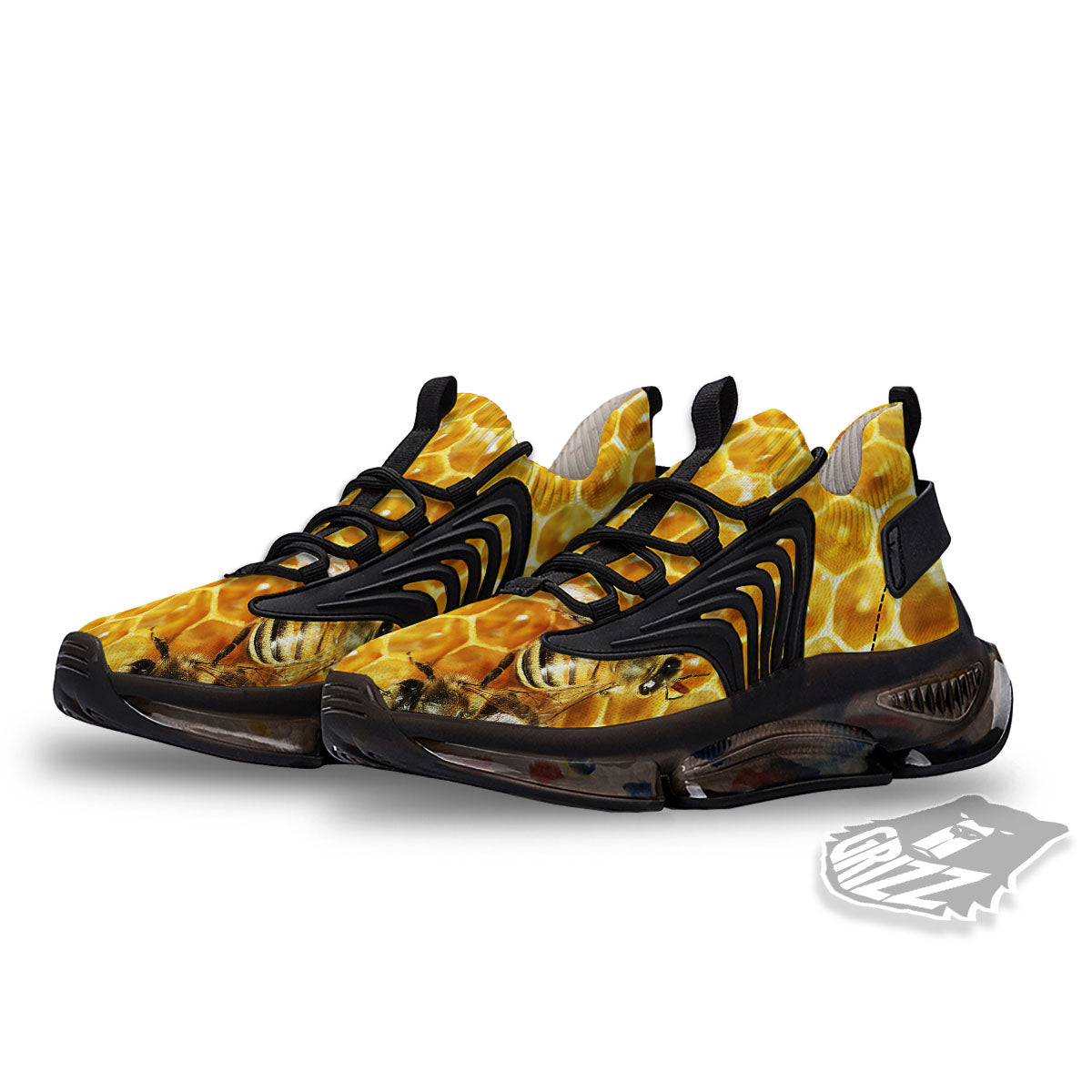 Honeycomb And Bees Print Black Gym Shoes-grizzshop