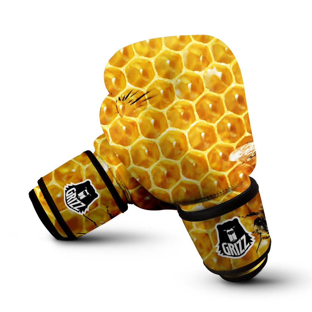 Honeycomb And Bees Print Boxing Gloves-grizzshop