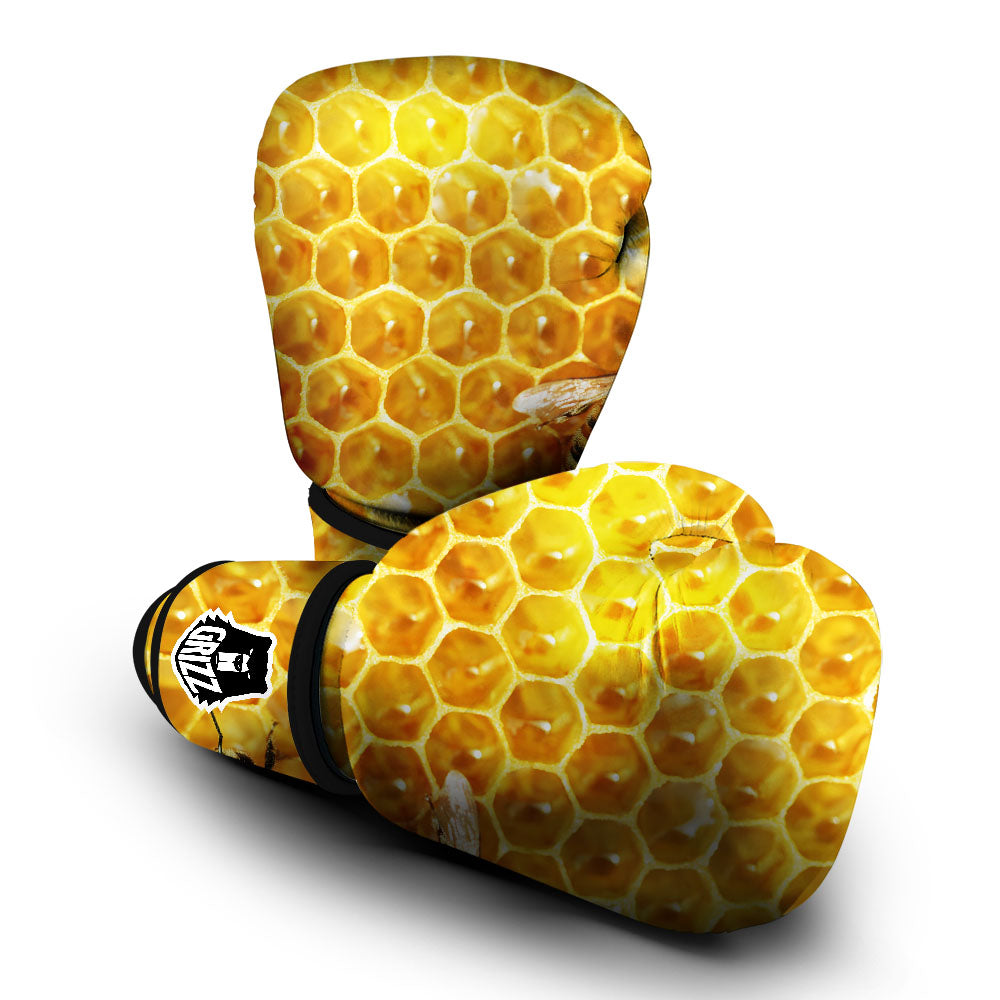 Honeycomb And Bees Print Boxing Gloves-grizzshop