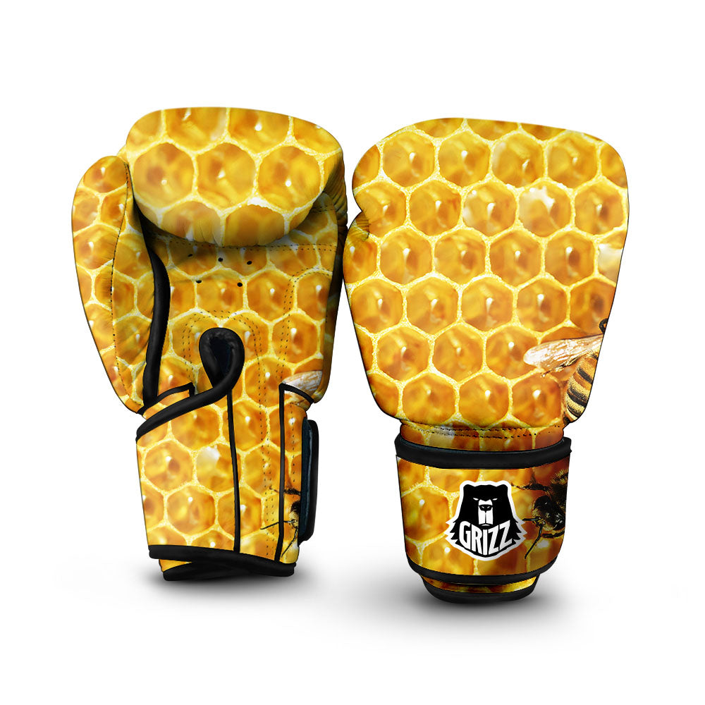 Honeycomb And Bees Print Boxing Gloves-grizzshop
