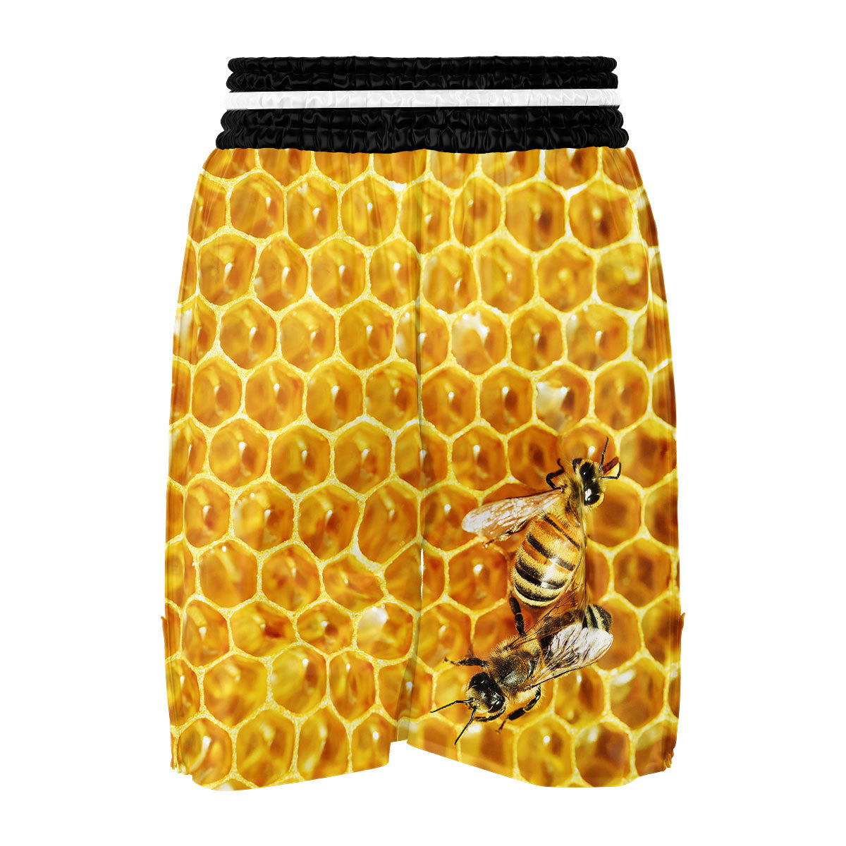 Honeycomb And Bees Print Boxing Shorts-grizzshop