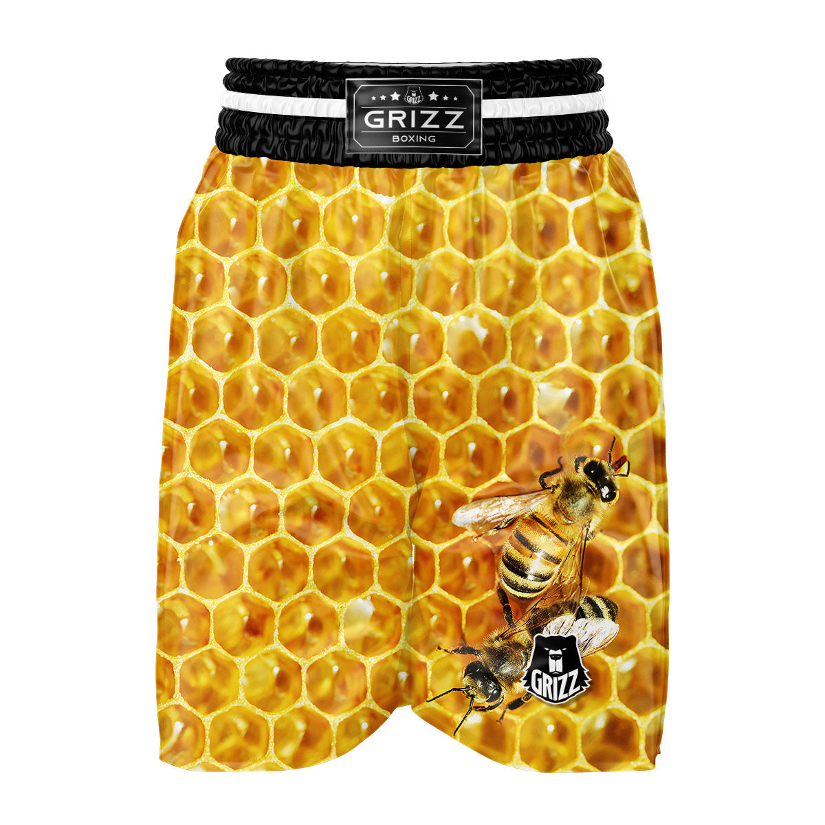 Honeycomb And Bees Print Boxing Shorts-grizzshop