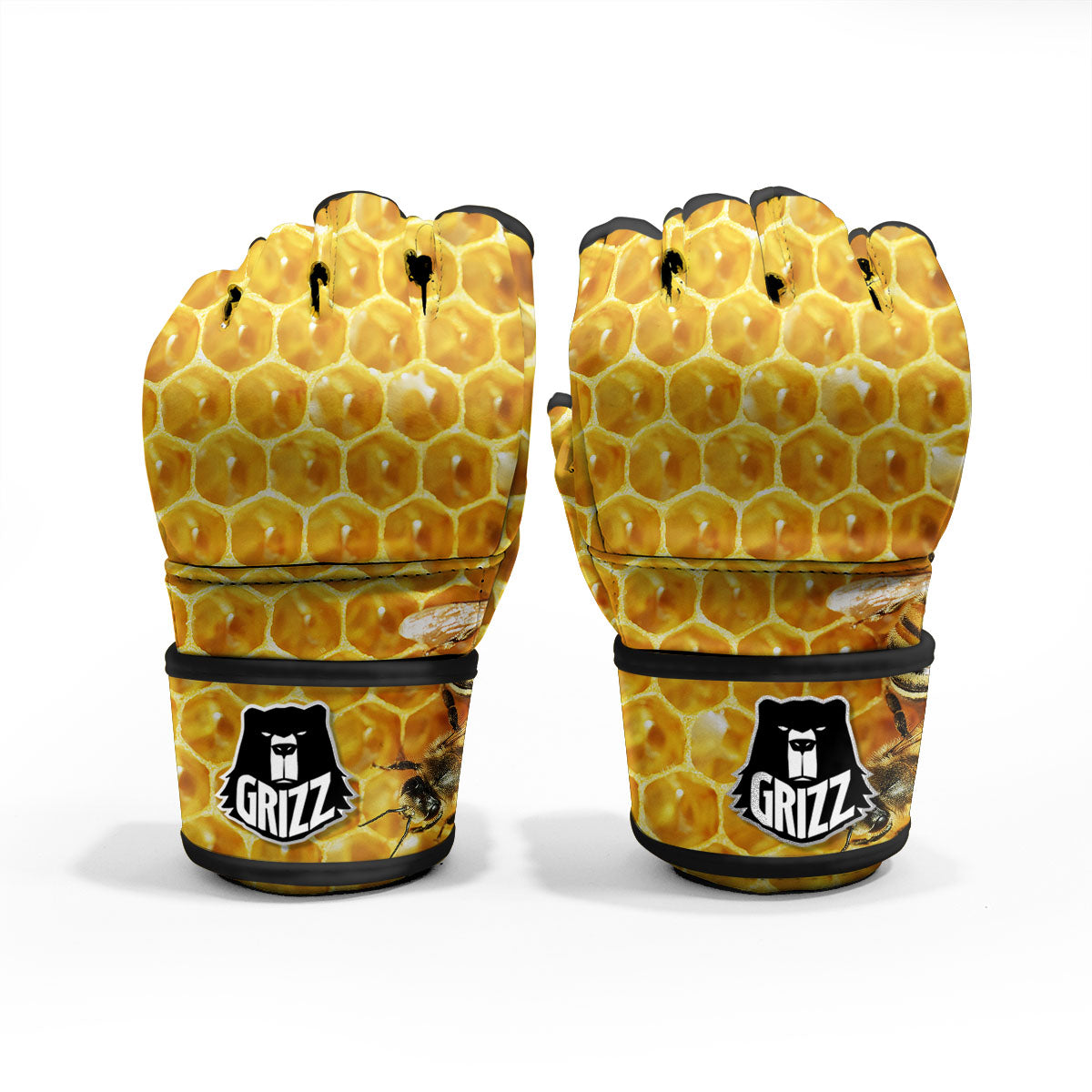 Honeycomb And Bees Print MMA Gloves-grizzshop