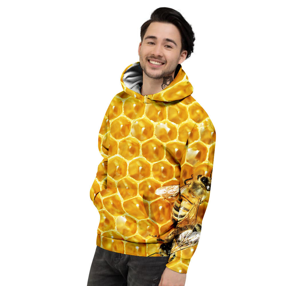 Honeycomb And Bees Print Men's Hoodie-grizzshop