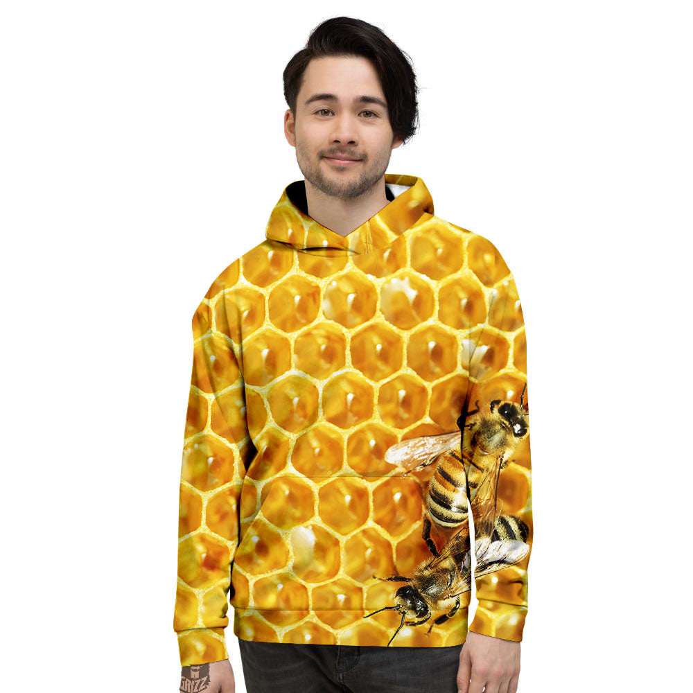Honeycomb And Bees Print Men's Hoodie-grizzshop