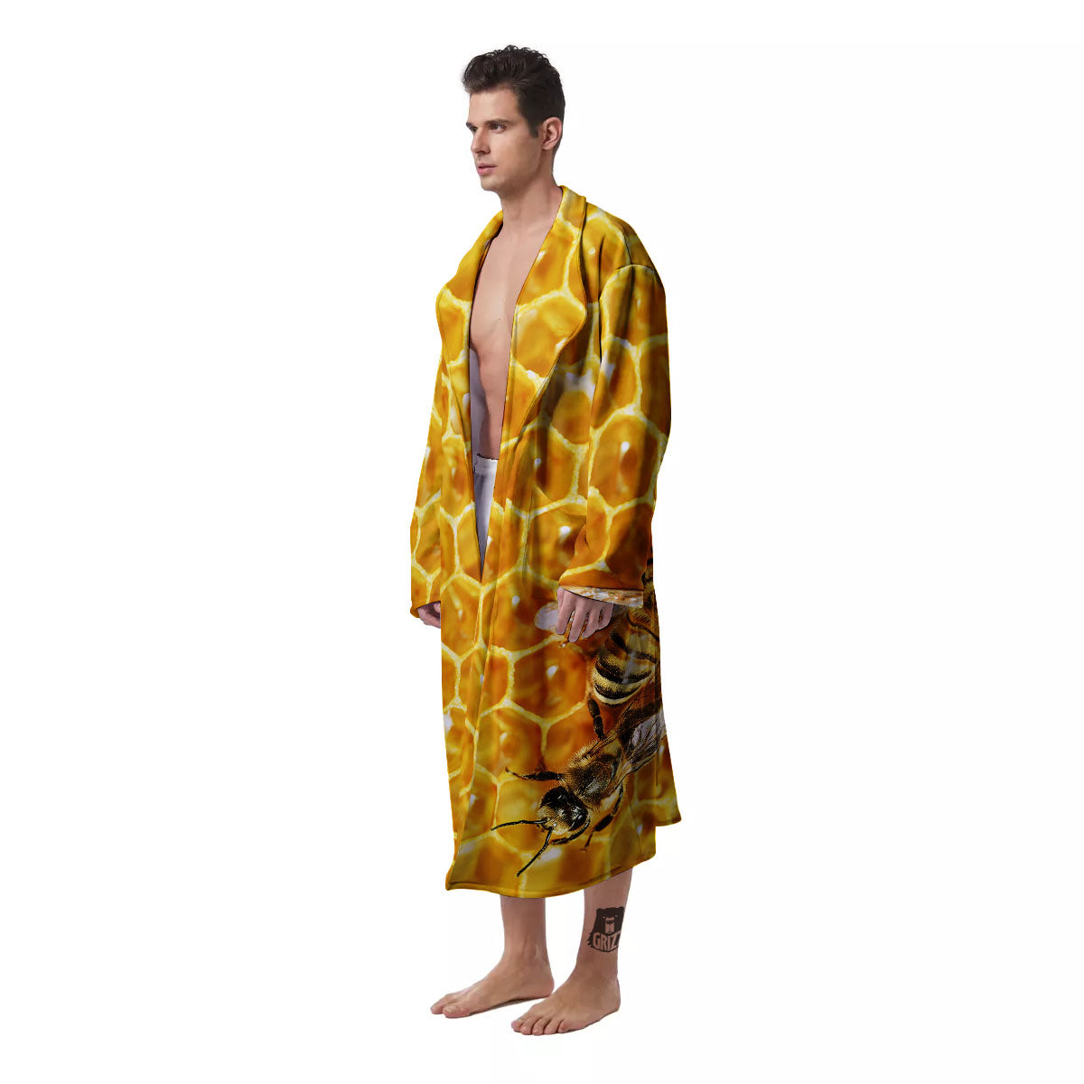 Honeycomb And Bees Print Men's Robe-grizzshop
