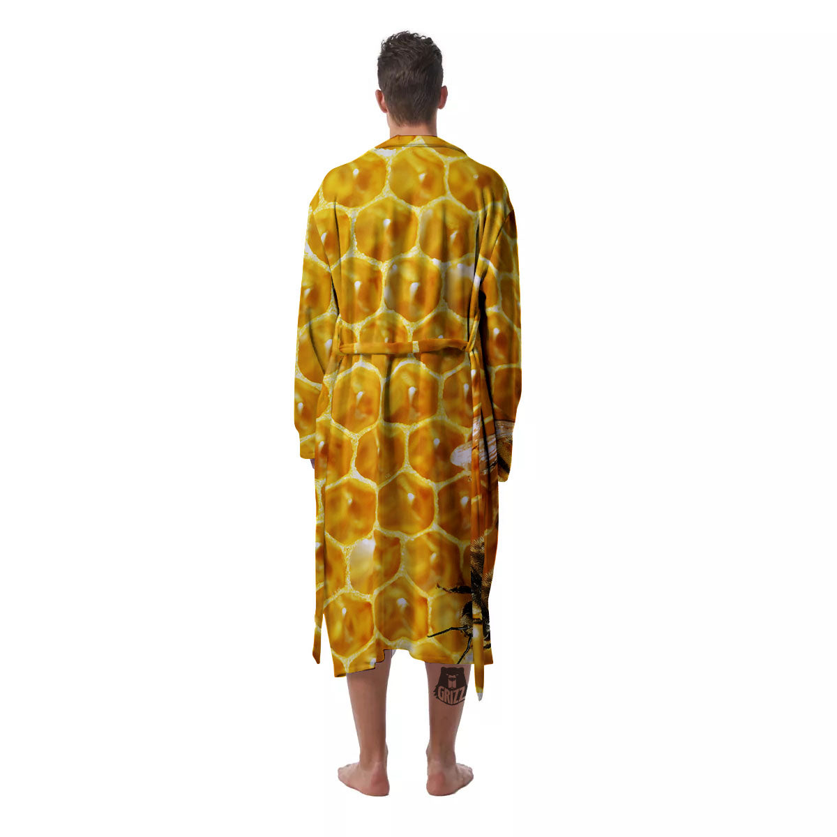 Honeycomb And Bees Print Men's Robe-grizzshop