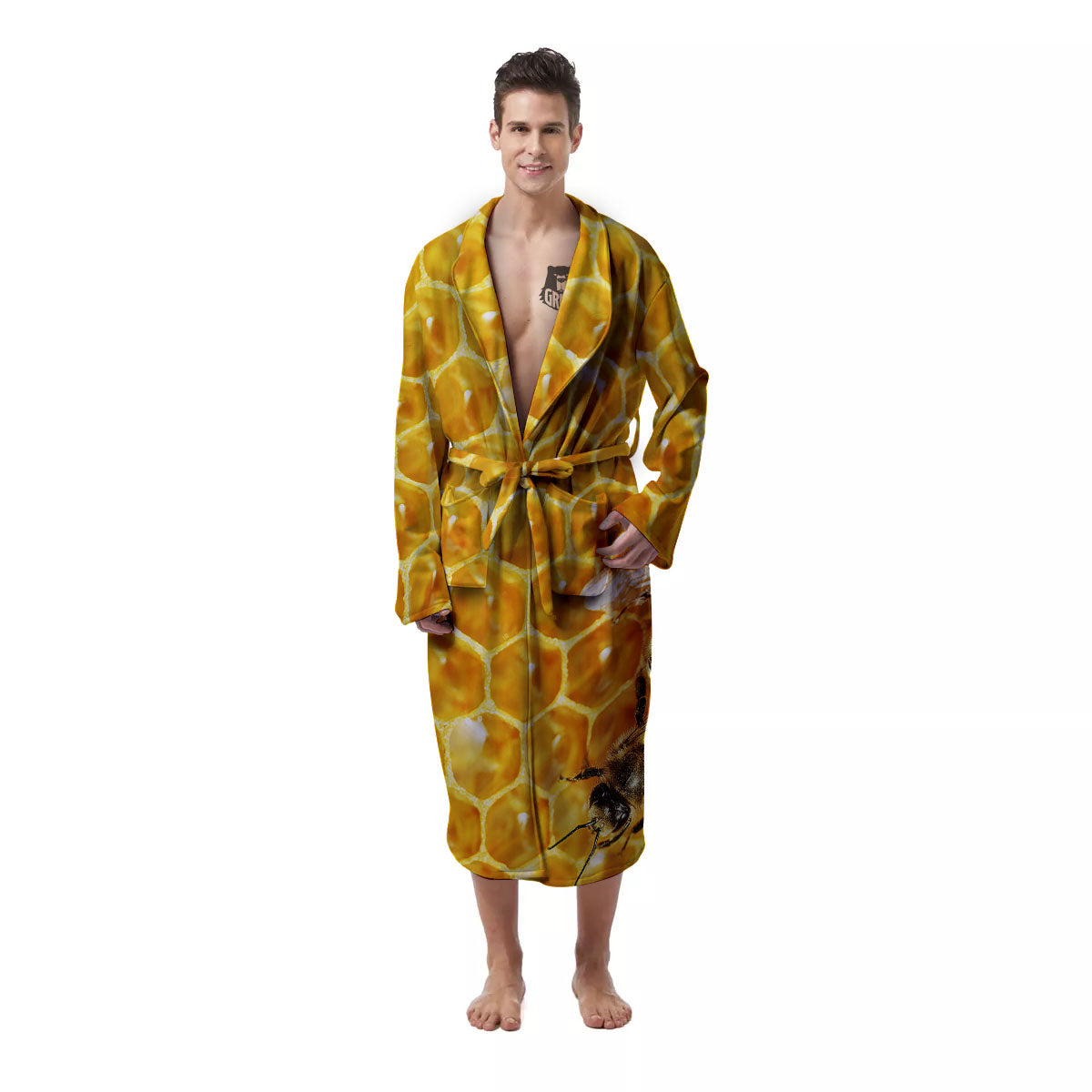 Honeycomb And Bees Print Men's Robe-grizzshop