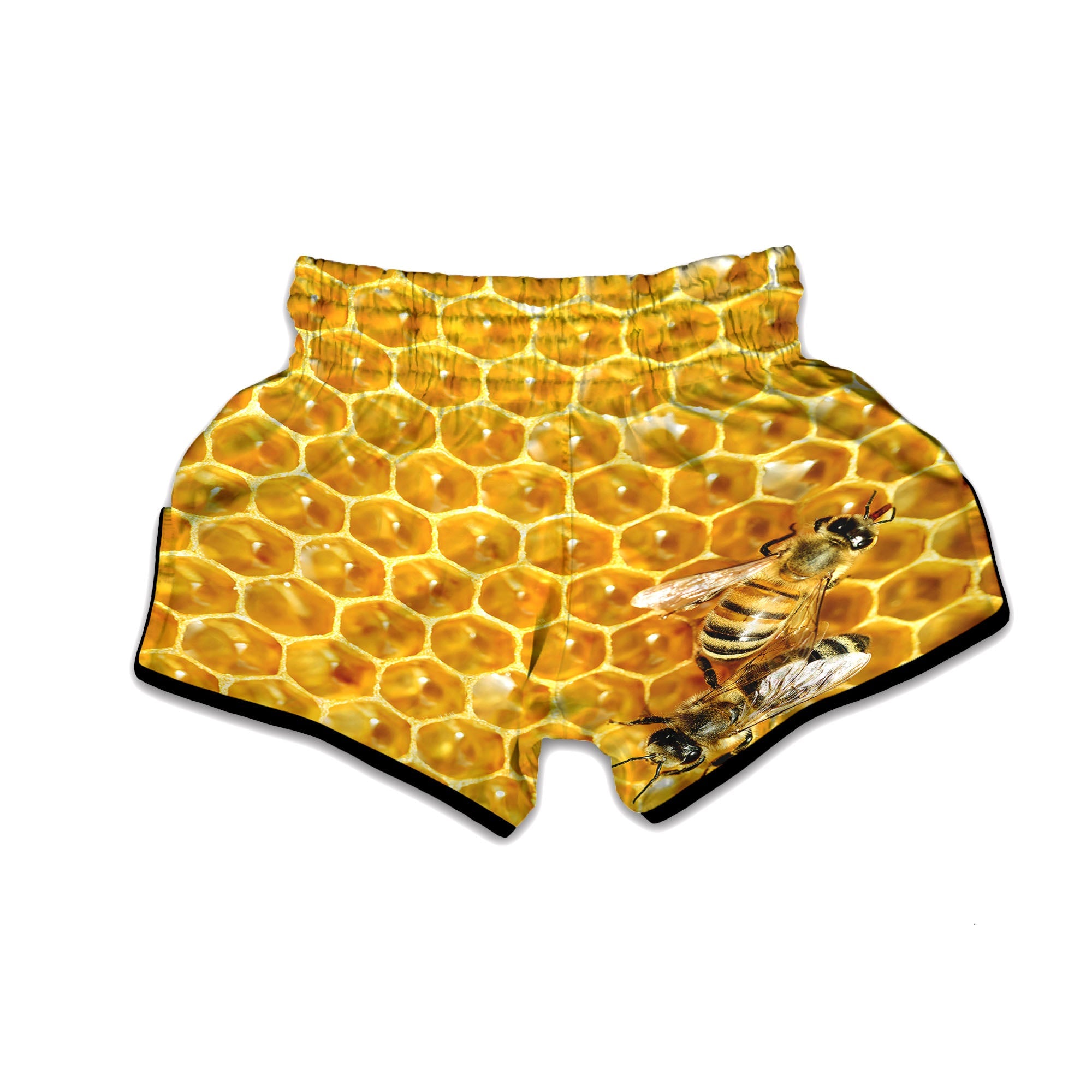 Honeycomb And Bees Print Muay Thai Boxing Shorts-grizzshop