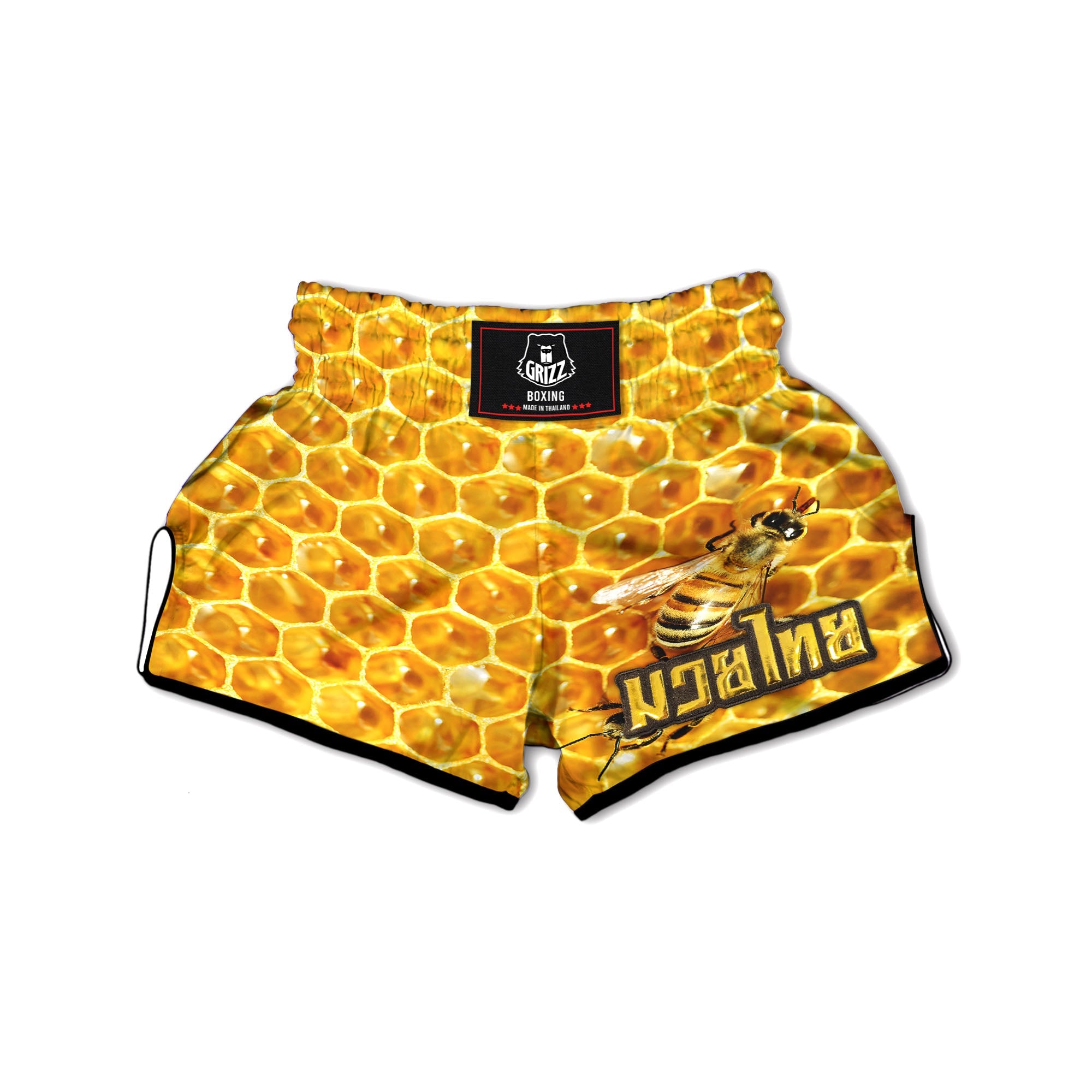 Honeycomb And Bees Print Muay Thai Boxing Shorts-grizzshop