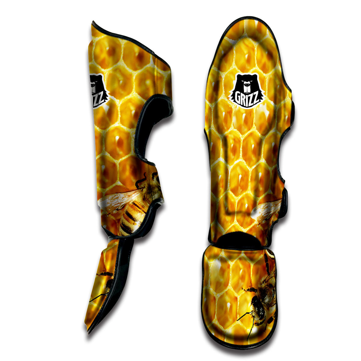 Honeycomb And Bees Print Muay Thai Shin Guards-grizzshop
